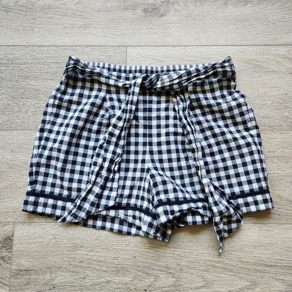 Loft Navy Blue White Gingham Belted Shorts Womens Xs Cotton Checkered Preppy